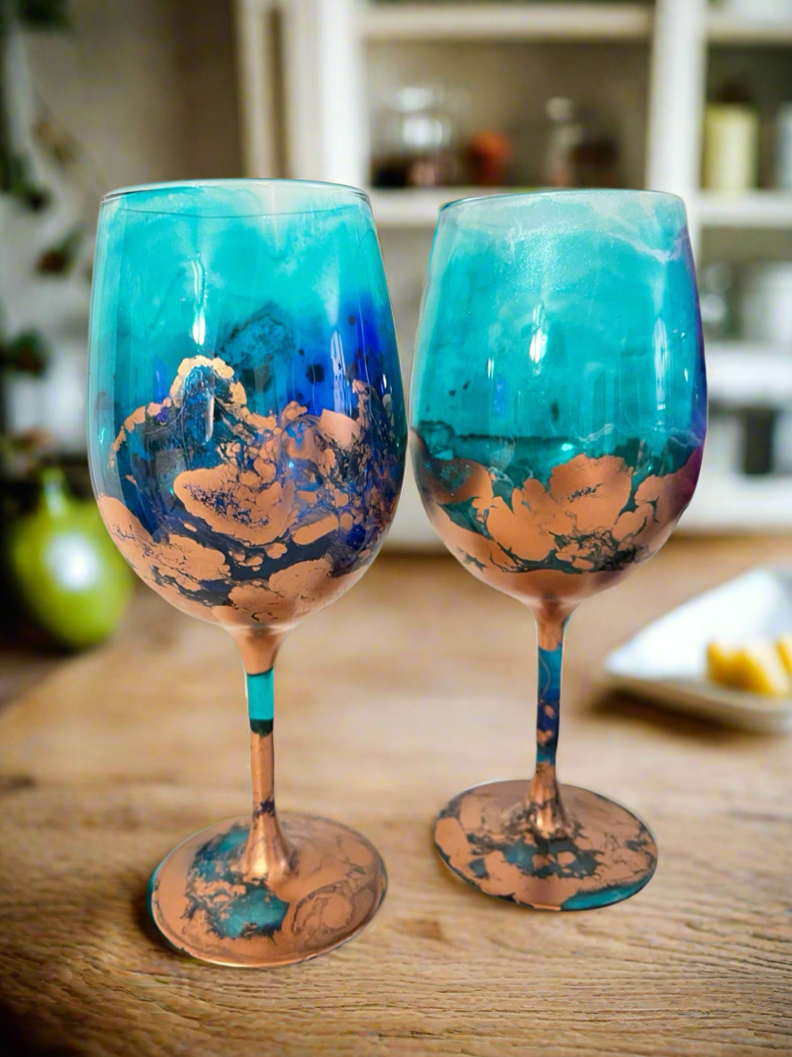 Turquoise and Copper Wine Glass & Drinkware-Handmade