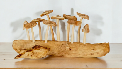 Hand Carved Wooden Mushroom Sculpture