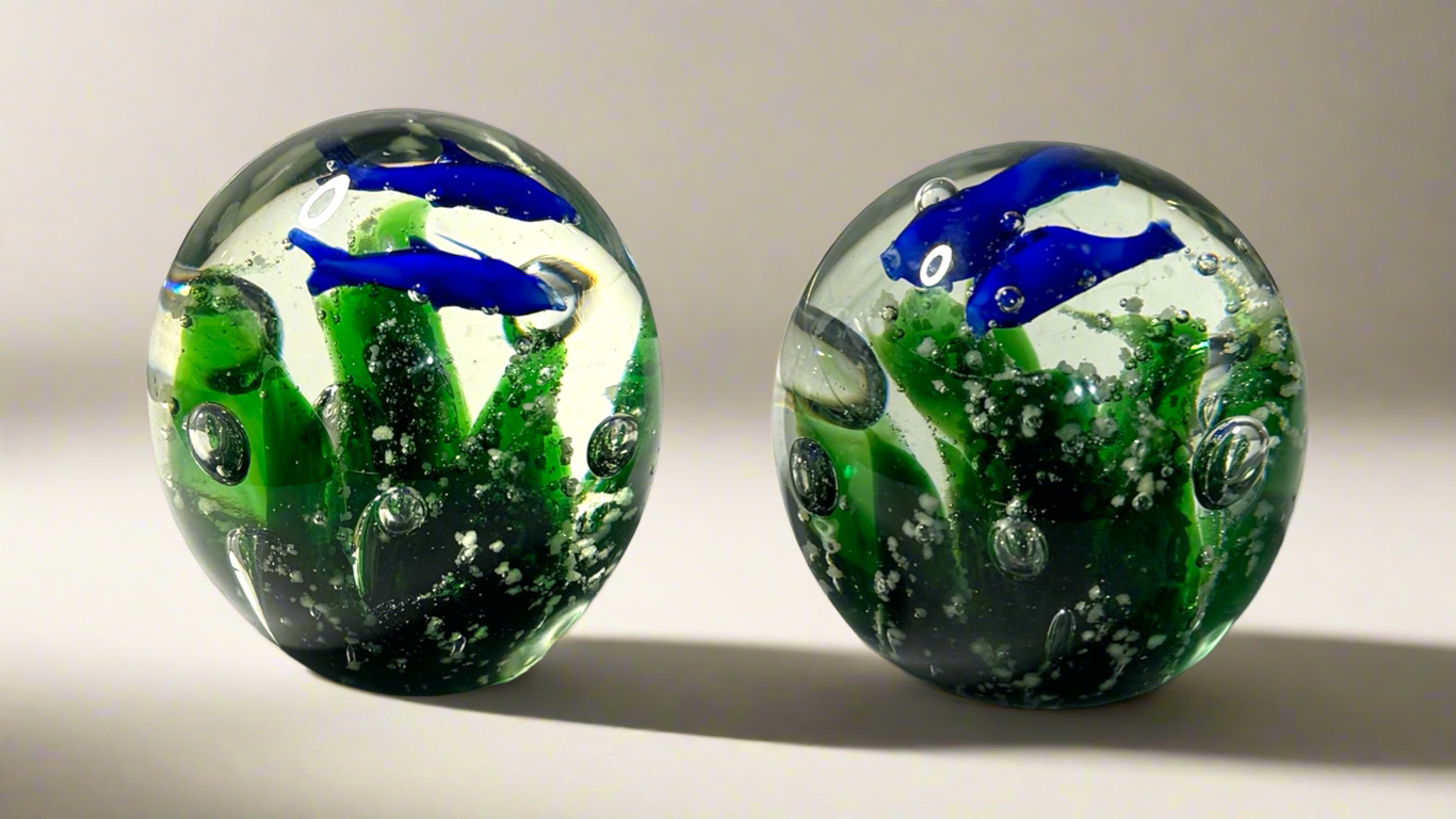 Blue Dolphin and Coral Glass Paperweight-Multiple Colors