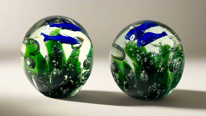 Blue Dolphin and Coral Glass Paperweight-Multiple Colors