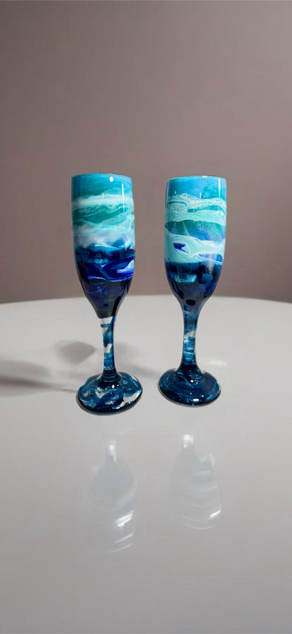 Blue Waves Wine Glasses and Drinkware-Handmade