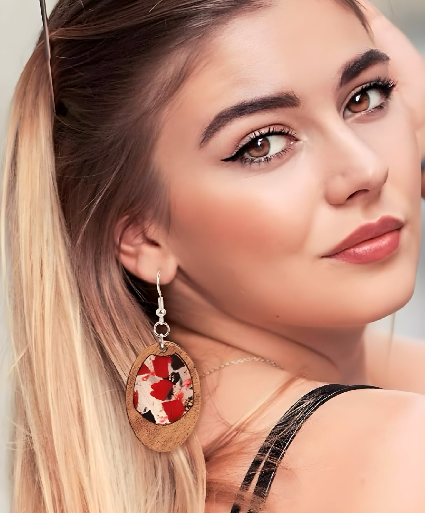 Wood and Resin Drop Earrings- Oval and Rectangular-Multiple Colors Available