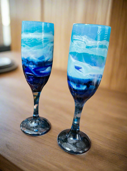 Blue Waves Wine Glasses and Drinkware-Handmade