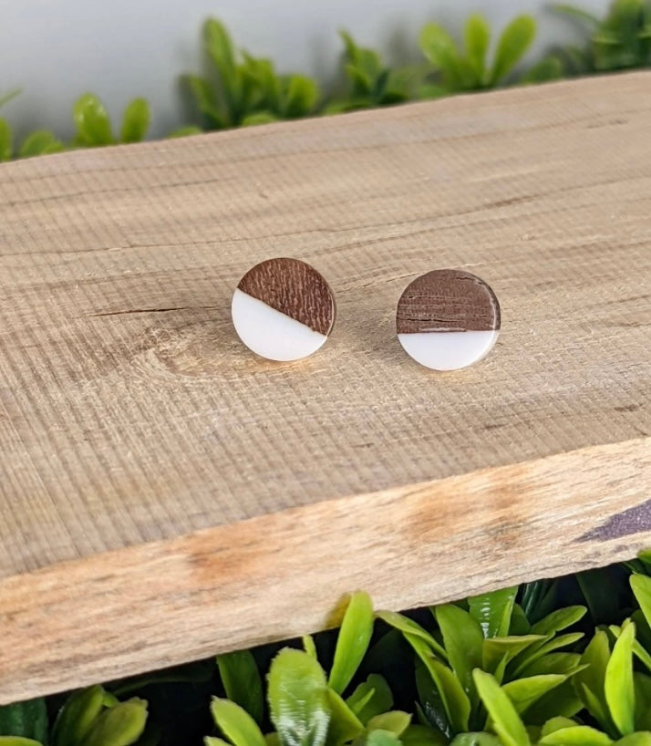 Wood and Resin Stud Earrings