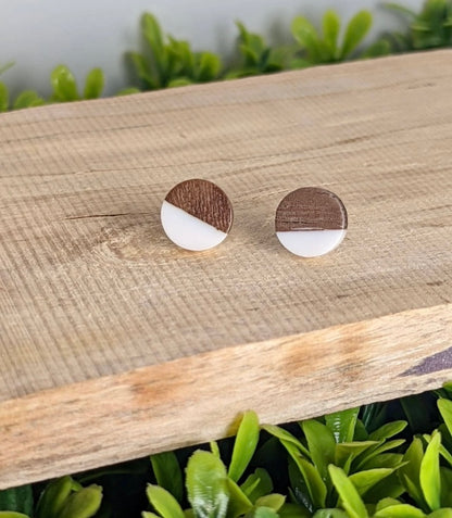 Wood and Resin Stud Earrings