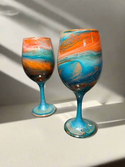 Orange and Turquoise Wine Glasses and Drinkware-Handmade