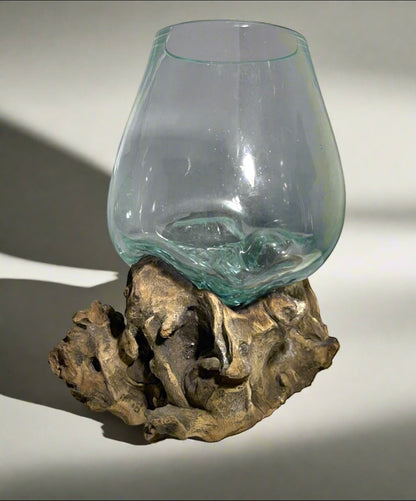 Recycled Molten Glass Bowl on Balinese Gamal Wood