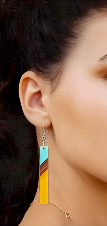 Wood and Resin Drop Earrings-Multiple Colors Available
