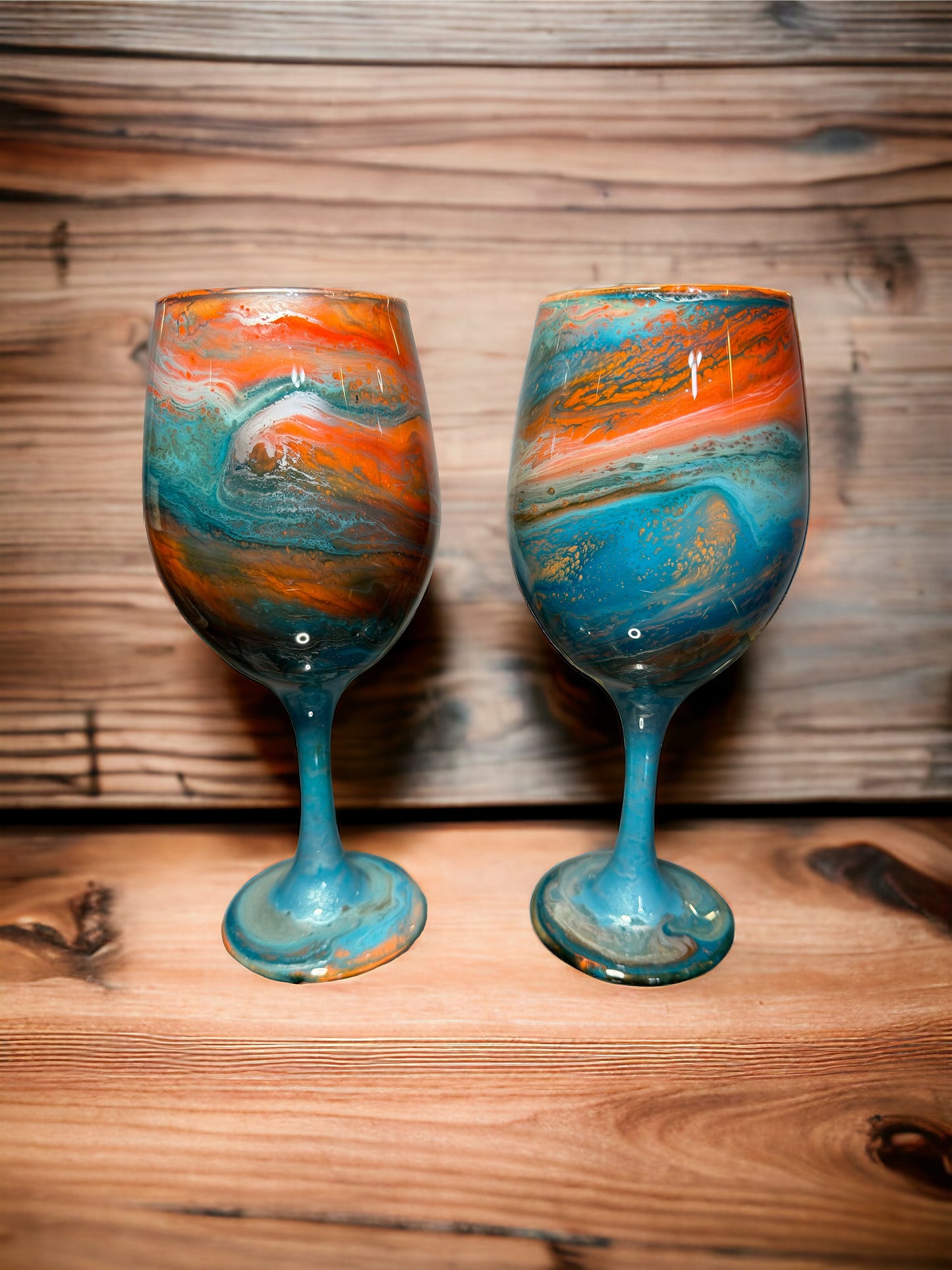 Orange and Turquoise Wine Glasses and Drinkware-Handmade
