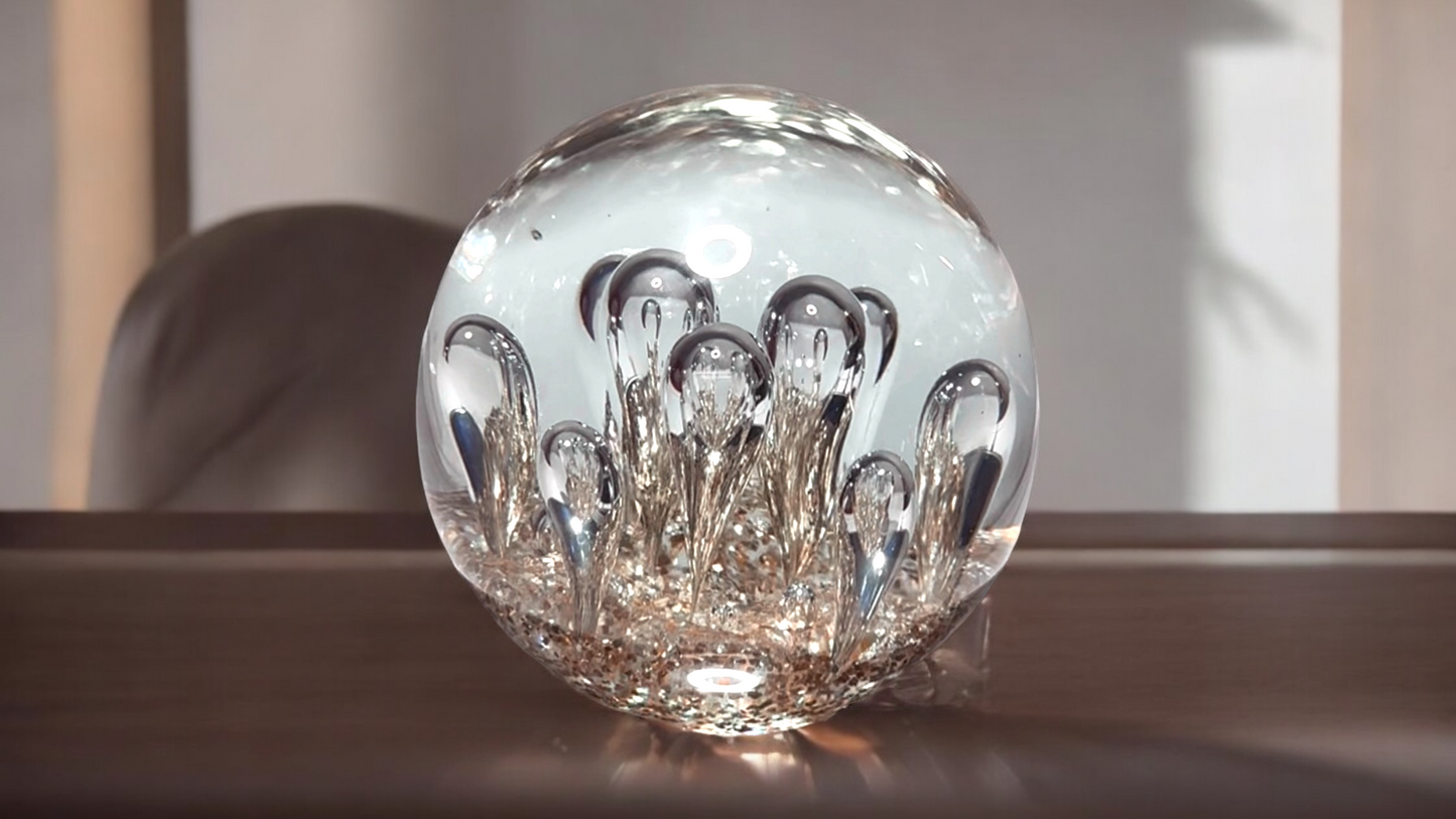 Ocean Bubbles and Mica Sand Glass Art Sculpture-Paperweight