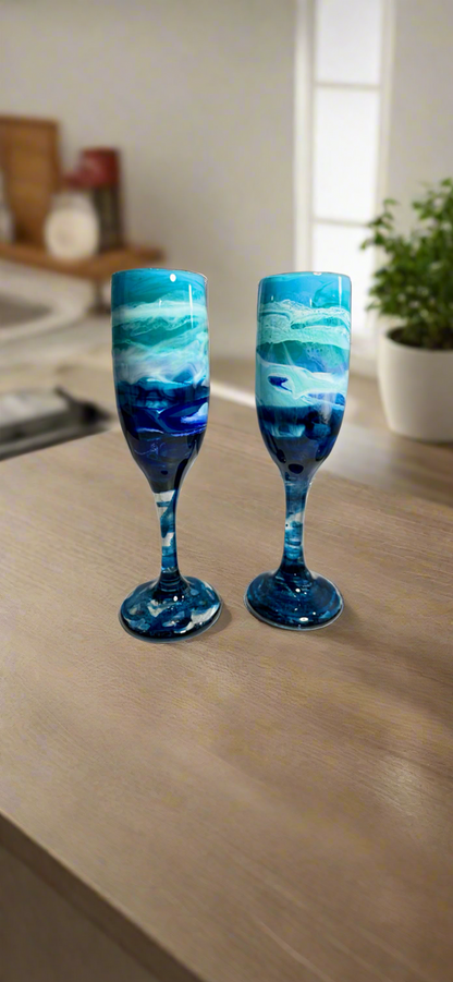 Blue Waves Wine Glasses and Drinkware-Handmade