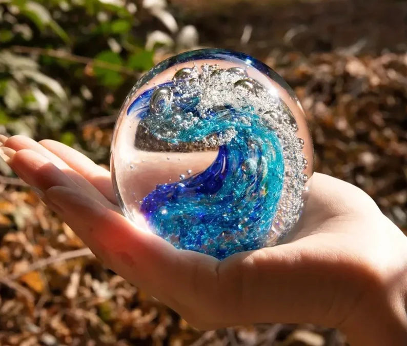 Ocean Wave Glass Art Sculpture-Paperweight
