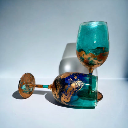 Turquoise and Copper Wine Glass & Drinkware-Handmade