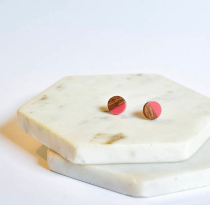 Wood and Resin Stud Earrings