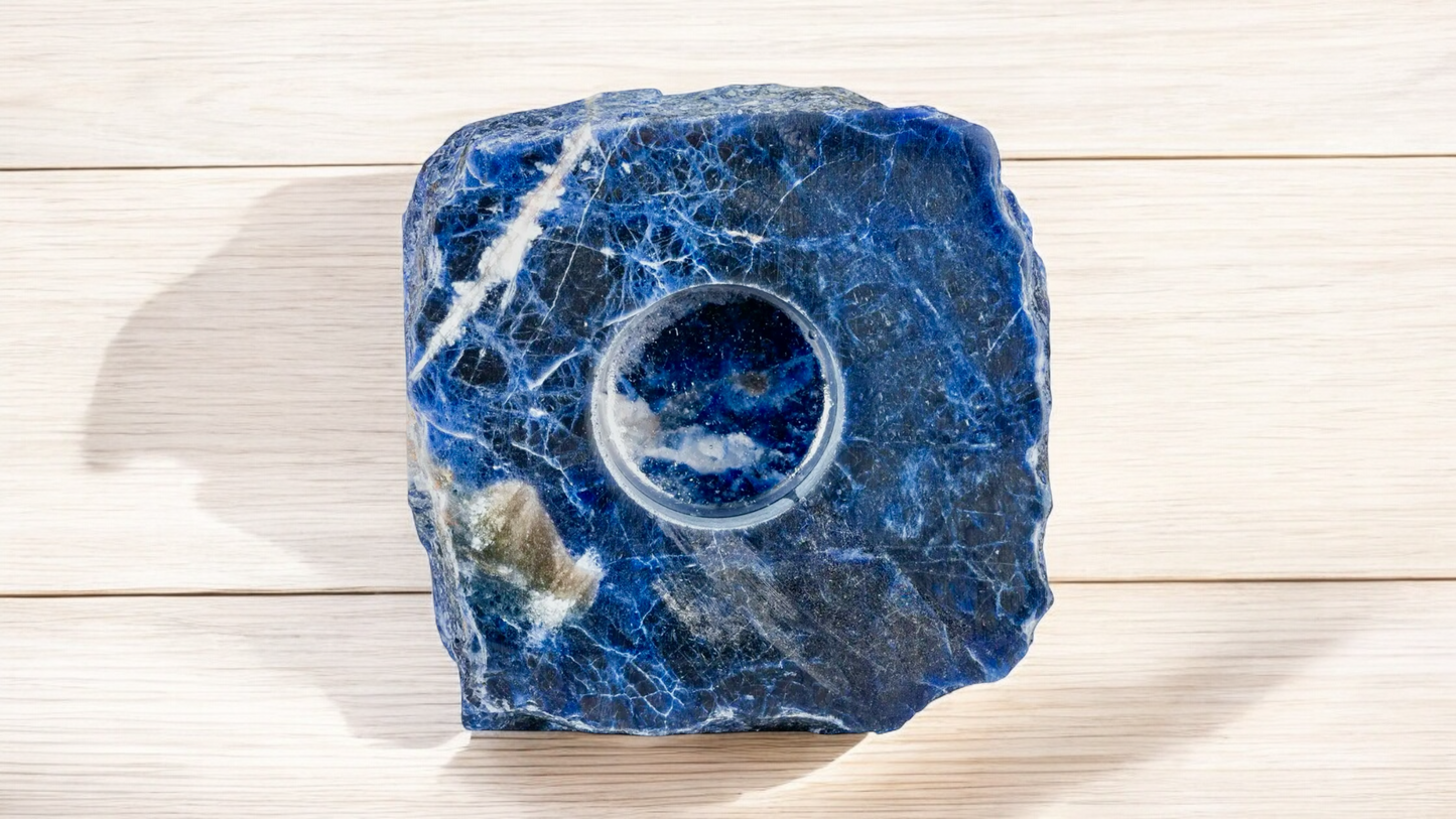 Blue Quartz Candleholder with Smooth Top