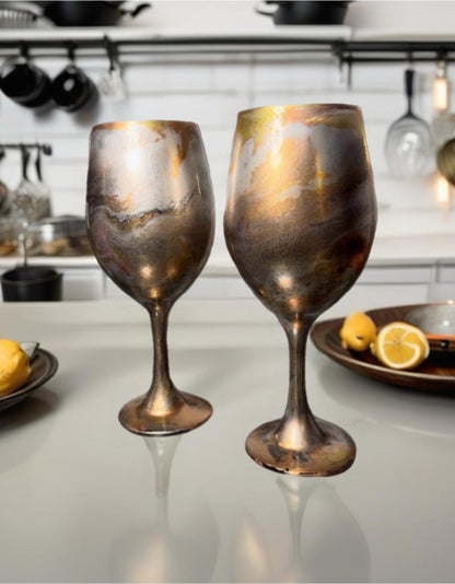 Pressed Metallic Wine Glasses and Drinkware-Handmade