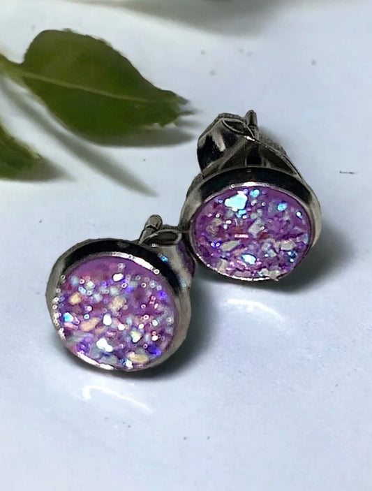 Resin Druzy Stud Earrings- 8mm Multiple Colors Available