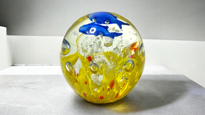 Blue Dolphin and Coral Glass Paperweight-Multiple Colors