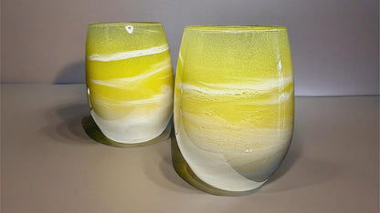 Yellow and White Wine Glasses and Drinkware-Handmade