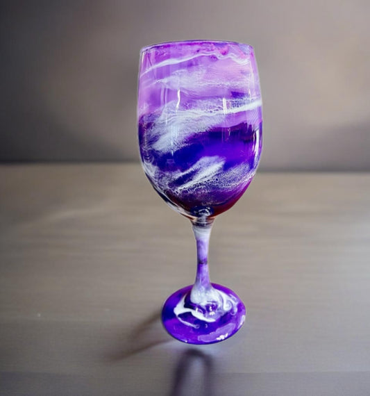 Purple and White Swirl Wine Glasses and Drinkware-Handmade