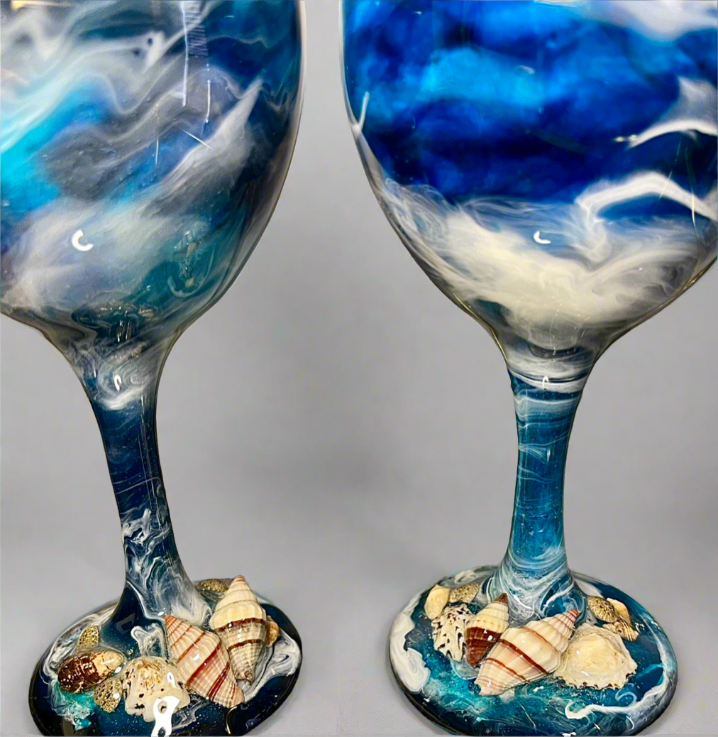 Ocean with Shells Wine Glasses and Drinkware-Handmade