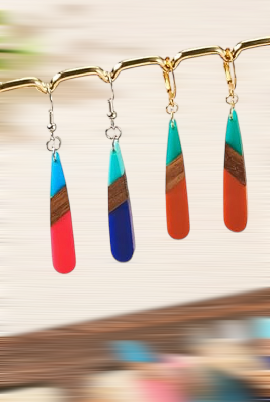 Wood and Resin Drop Earrings-Multiple Colors Available