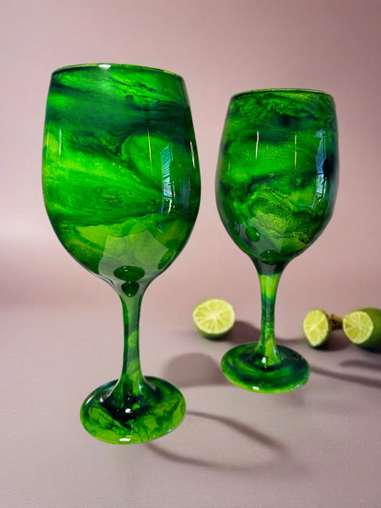 Green Swirl Wine Glasses and Drinkware-Handmade