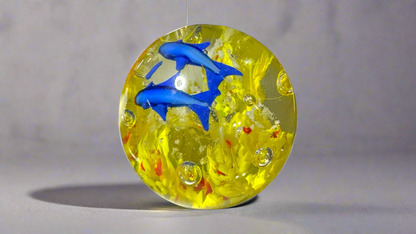 Blue Dolphin and Coral Glass Paperweight-Multiple Colors