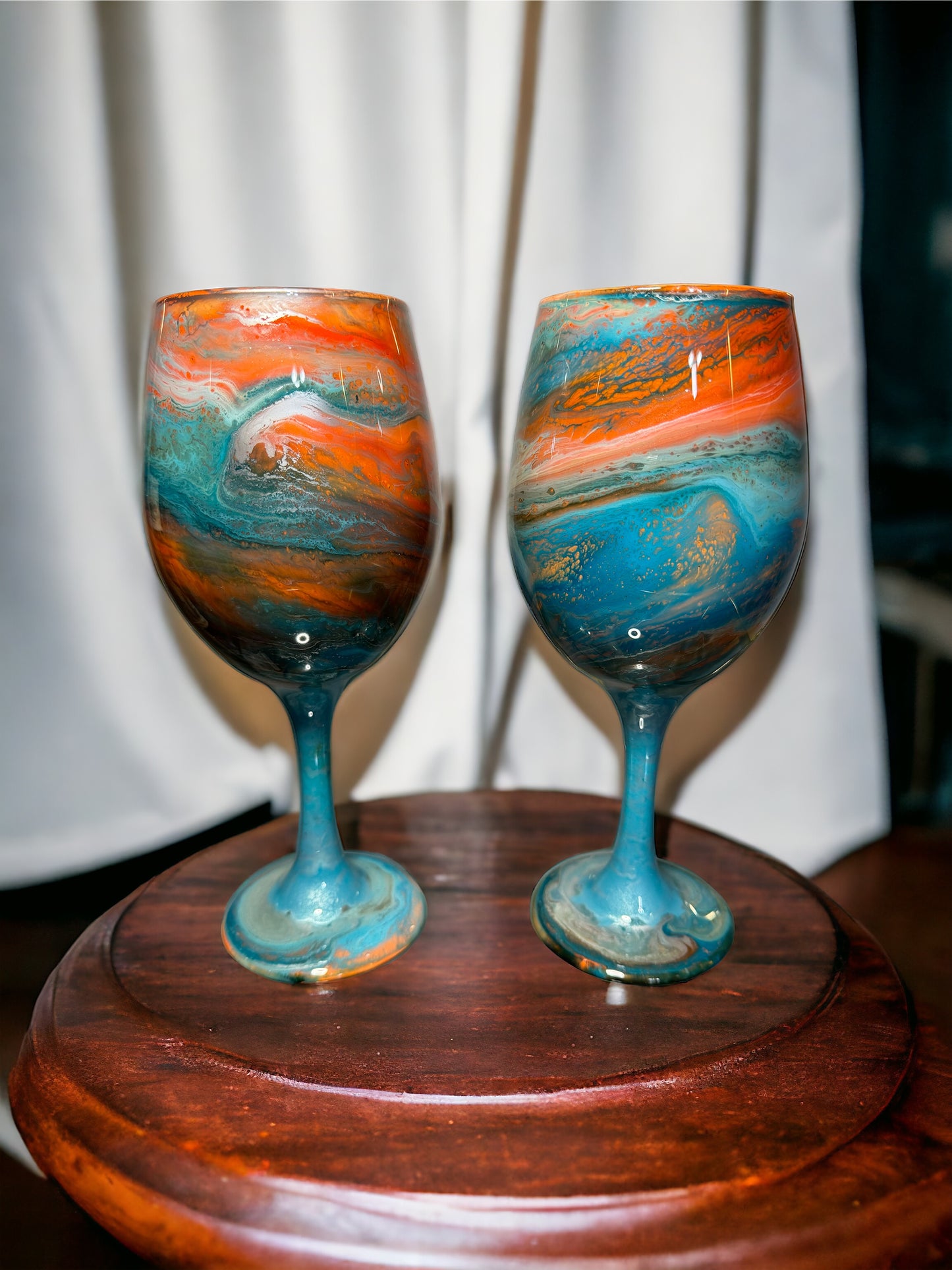 Orange and Turquoise Wine Glasses and Drinkware-Handmade