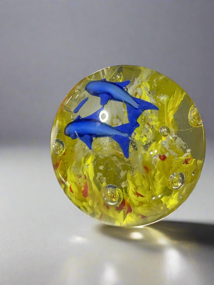 Blue Dolphin and Coral Glass Paperweight-Multiple Colors