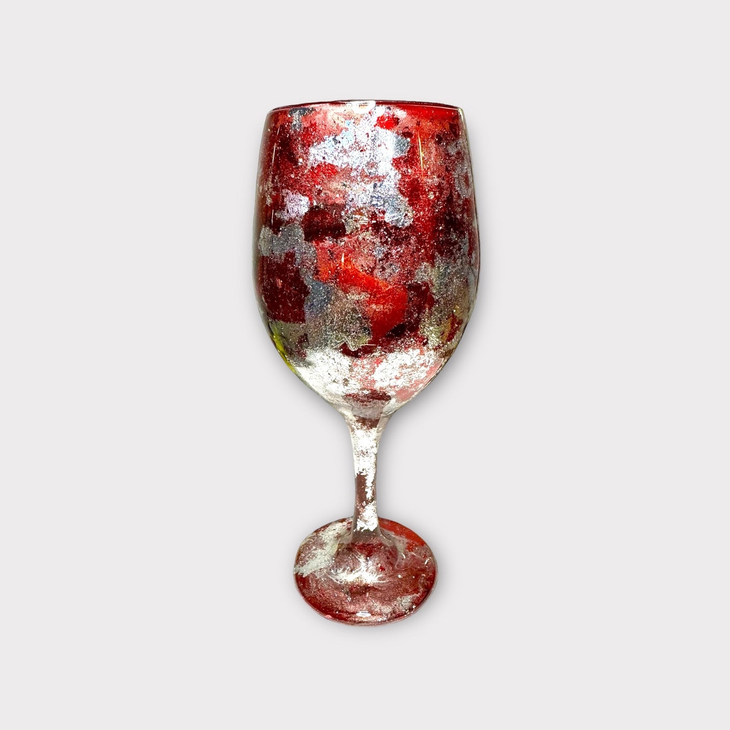 Red and Gold Flake Holiday Wine Glass & Drinkware-Handmade
