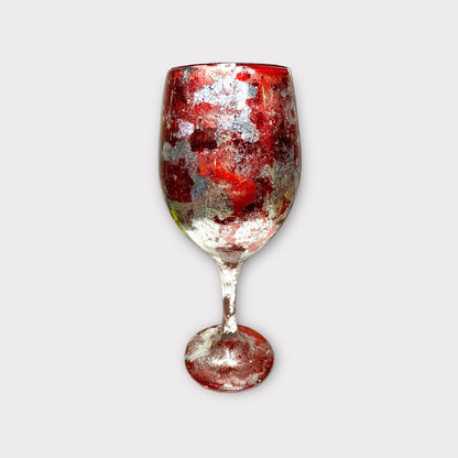 Red and Gold Flake Holiday Wine Glass & Drinkware-Handmade