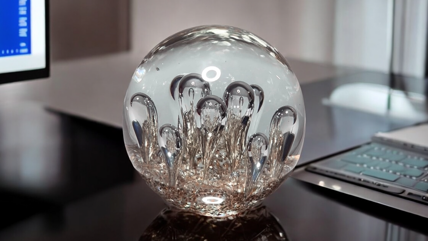 Ocean Bubbles and Mica Sand Glass Art Sculpture-Paperweight