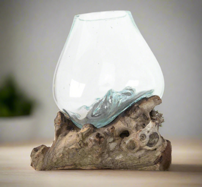 Recycled Molten Glass Bowl on Balinese Gamal Wood