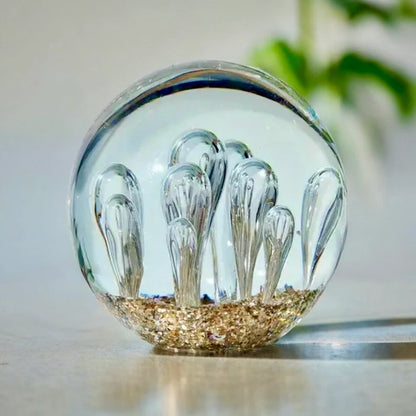 Ocean Bubbles and Mica Sand Glass Art Sculpture-Paperweight