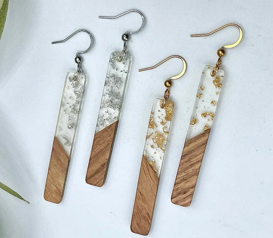 Wood and Resin Drop Earrings-Multiple Colors Available