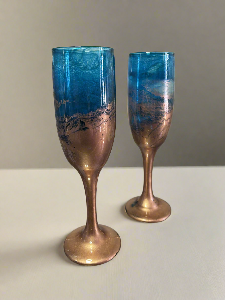 Turquoise and Copper Wine Glass & Drinkware-Handmade
