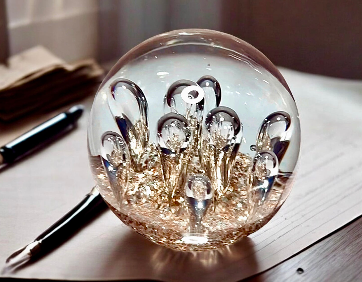 Ocean Bubbles and Mica Sand Glass Art Sculpture-Paperweight