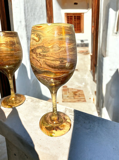 Gold Swirl Wine Glasses and Drinkware-Handmade