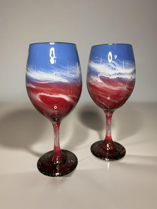 Red White & Blue Wine Glasses & Drinkware-Handmade