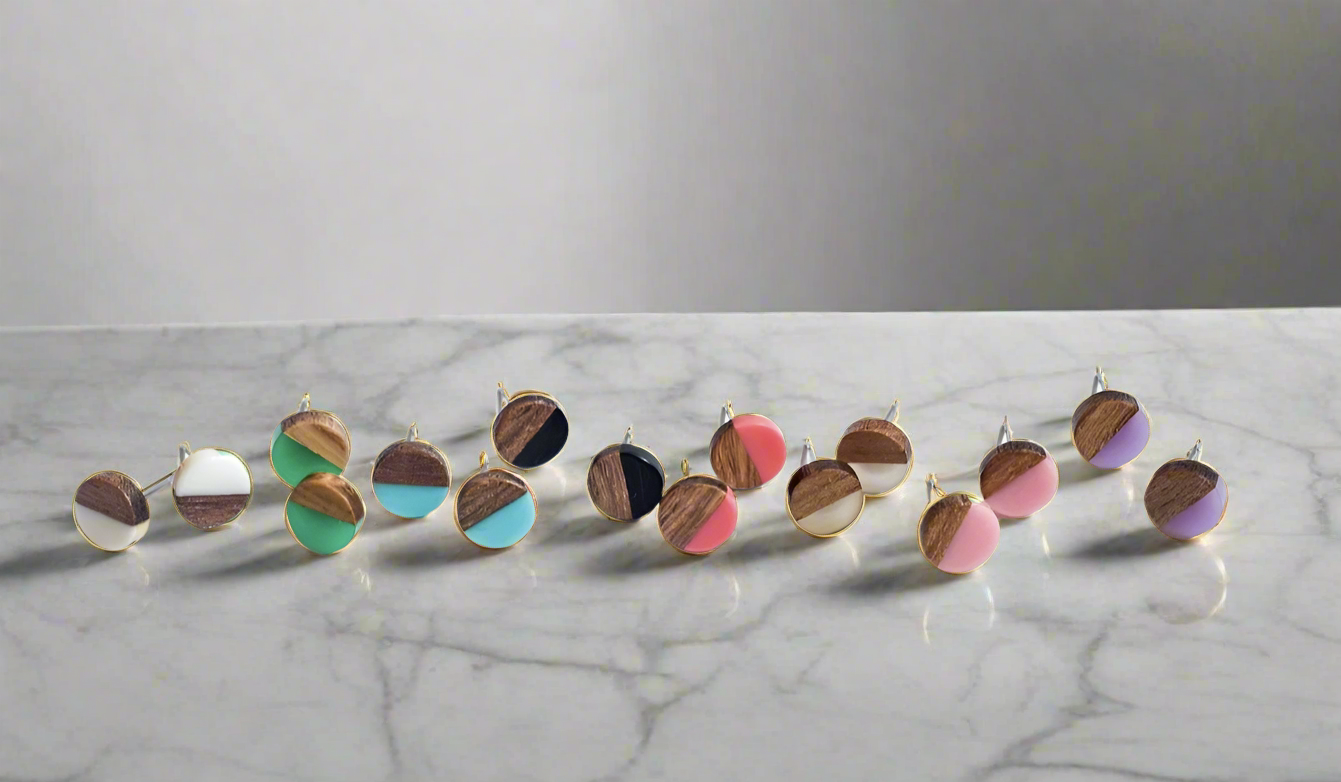 Wood and Resin Stud Earrings