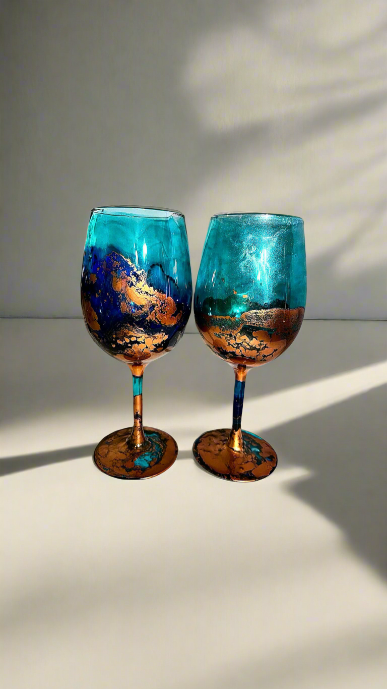 Turquoise and Copper Wine Glass & Drinkware-Handmade