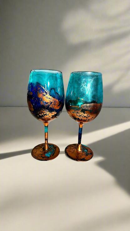Turquoise and Copper Wine Glass & Drinkware-Handmade