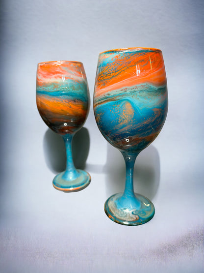 Orange and Turquoise Wine Glasses and Drinkware-Handmade