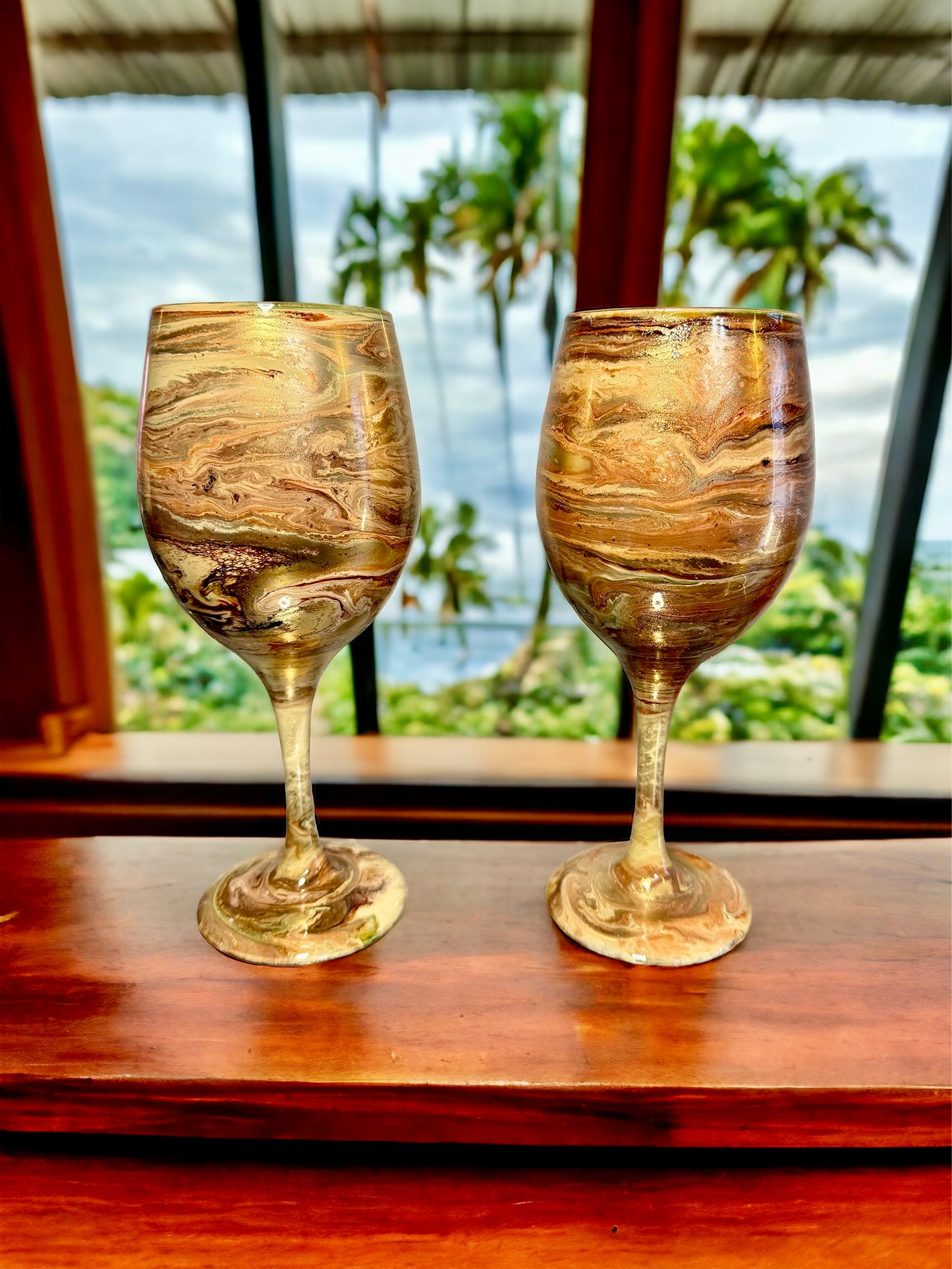 Gold Swirl Wine Glasses and Drinkware-Handmade