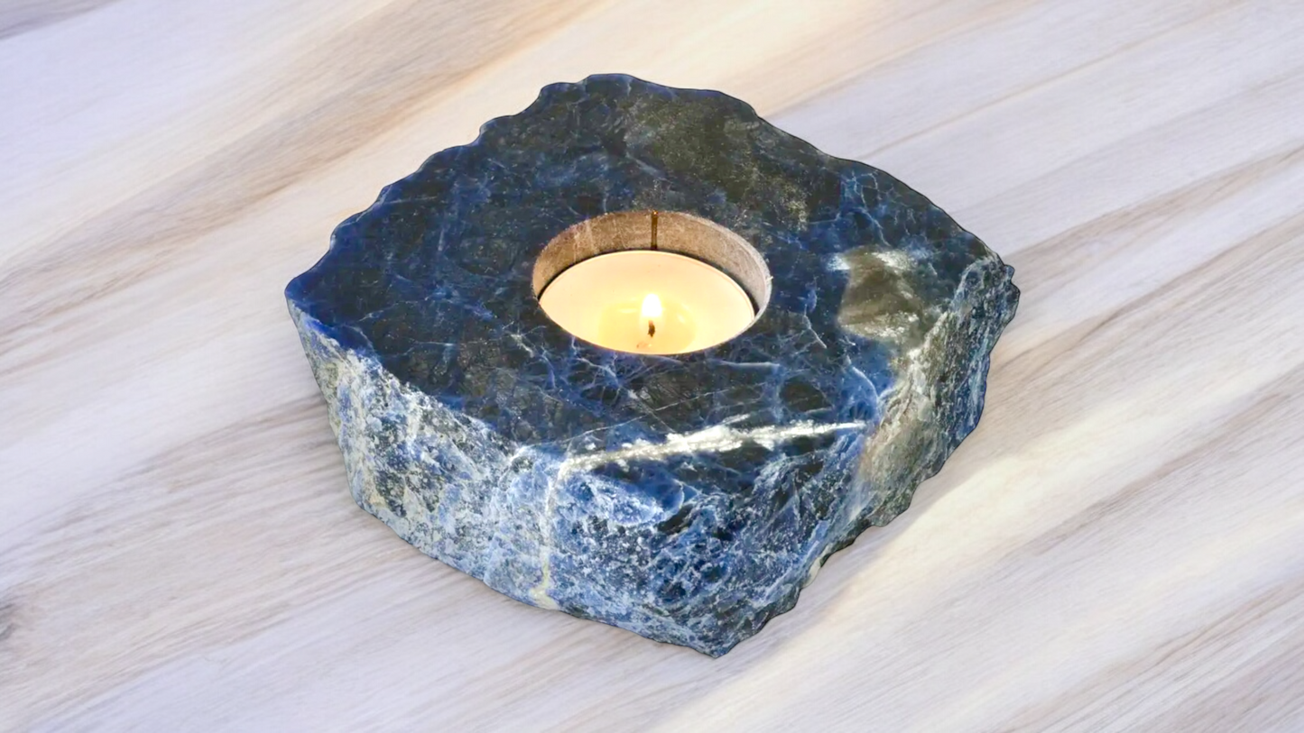 Blue Quartz Candleholder with Smooth Top
