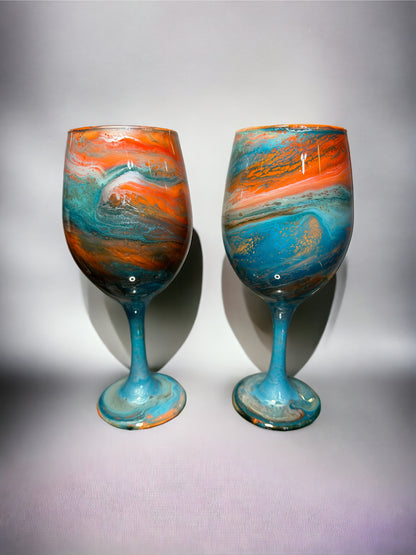 Orange and Turquoise Wine Glasses and Drinkware-Handmade