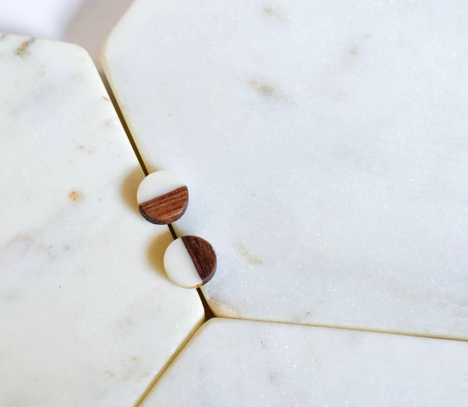 Wood and Resin Stud Earrings