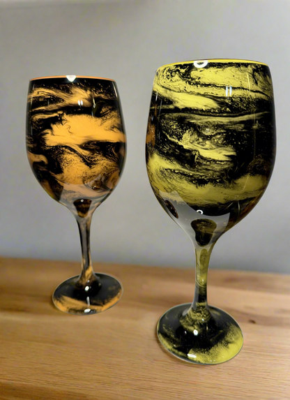 Orange/Blk or Yellow/Blk Wine Glass-Handmade