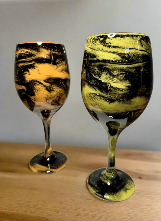 Orange/Blk or Yellow/Blk Wine Glass-Handmade